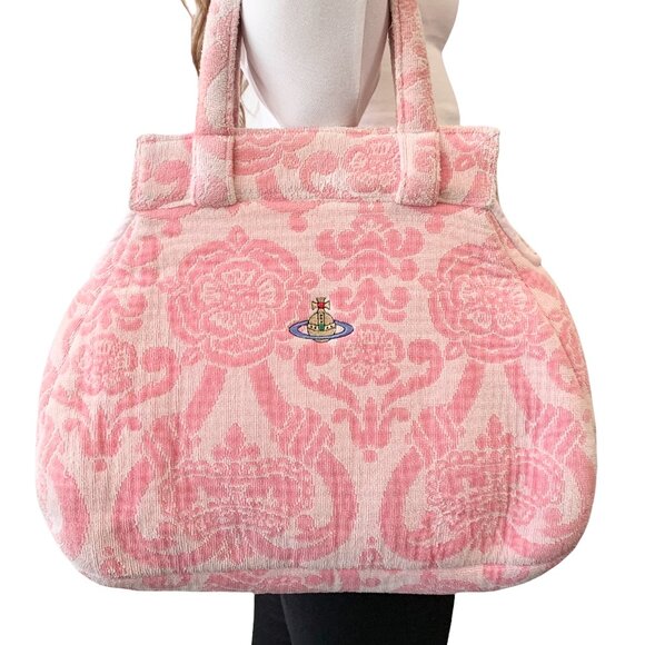 Vivienne Westwood Vintage Orb Logo Tote Bag Terry Cloth Pink Cotton [106031] - Picture 1 of 12